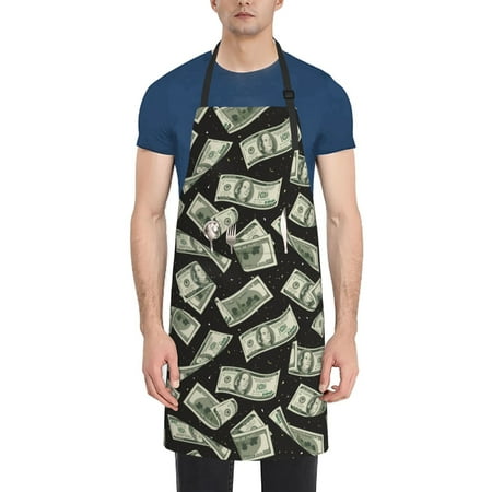 

Lukts Dollar Pattern Kitchen Cooking Aprons Adjustable Bib Soft Chef Apron with 2 Pockets for Men Women