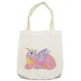 thumbnail image 1 of Cartoon Tote Bag, Illustration of Lady Dragon Mythical Fairytale Fantasy Animal, Cloth Linen Reusable Bag for Shopping Books Beach and More, 16.5" X 14", Cream, by Ambesonne, 1 of 2