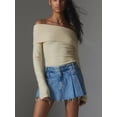 thumbnail image 5 of Women's Spring Solid Color Long Sleeve Off Shoulder Slim Knitwear, 5 of 9