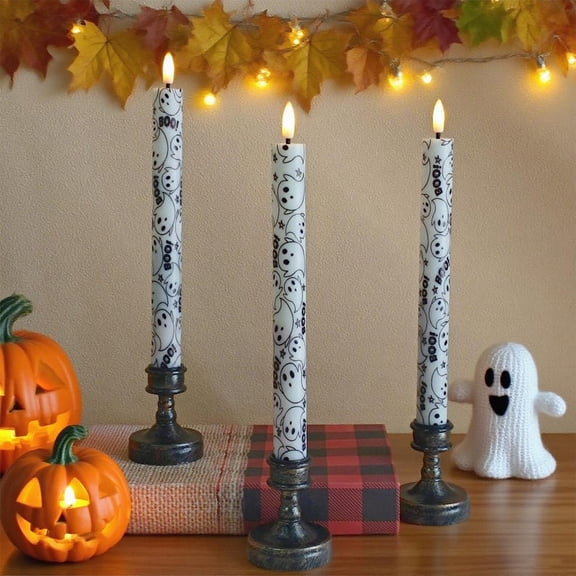 XINAOBAOLUO 3PCS Halloween Flameless Taper Candles with Remote & Timer, Ghost LED Taper Candles for Home Party Haunted House Gothic Halloween Decorations