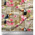 thumbnail image 1 of Soimoi Brown Polyester Crepe Fabric Floral & Toucan Bird Decor Fabric Printed BTY 52 Inch Wide, 1 of 3