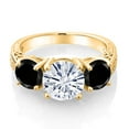thumbnail image 2 of Gem Stone King 18K Yellow Gold Plated Silver White Moissanite and Black Diamond Engagement Ring for Women | 4.00 Cttw | Round 8MM | Gemstone Birthstone | Size 7, 2 of 5