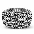 thumbnail image 1 of Abstract Pouf Cover with Zipper, Monochrome Stripes Oval Shapes Geometric Illustration Minimalist Modern Art, Soft Decorative Fabric Unstuffed Case, 30" W X 17.3" L, Black and White, by Ambesonne, 1 of 5