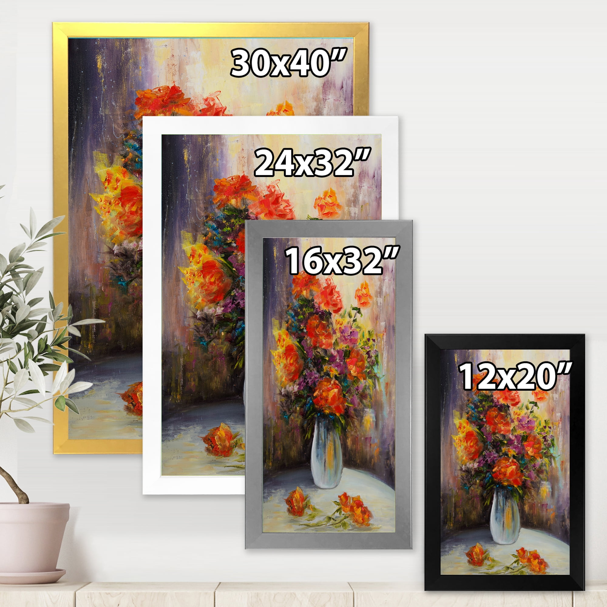 Designart 'Still Life Bouquet With Yellow and Red Flowers' Traditional Framed Art Print