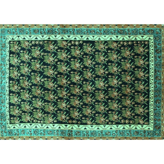 Ahgly Company Machine Washable Indoor Rectangle Persian Turquoise Blue Traditional Area Rugs, 5' x 7'