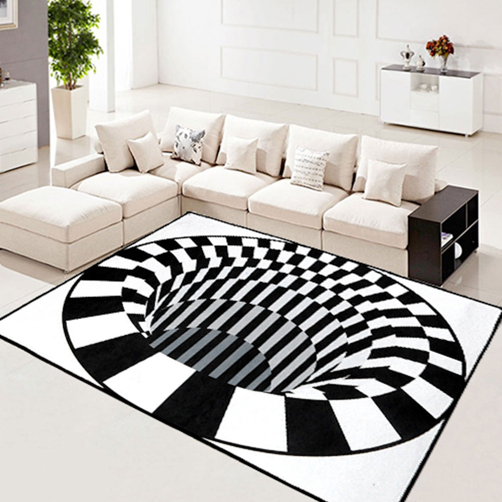 TSV 3D Bottomless Hole Optical Illusion Carpets White Black Area Rug