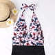 thumbnail image 3 of Traje de baño de una pieza para mujer Halter Plunge V cuello sin espalda estampado floral fruncido traje de baño para natación de verano flor rosa S, 3 of 6