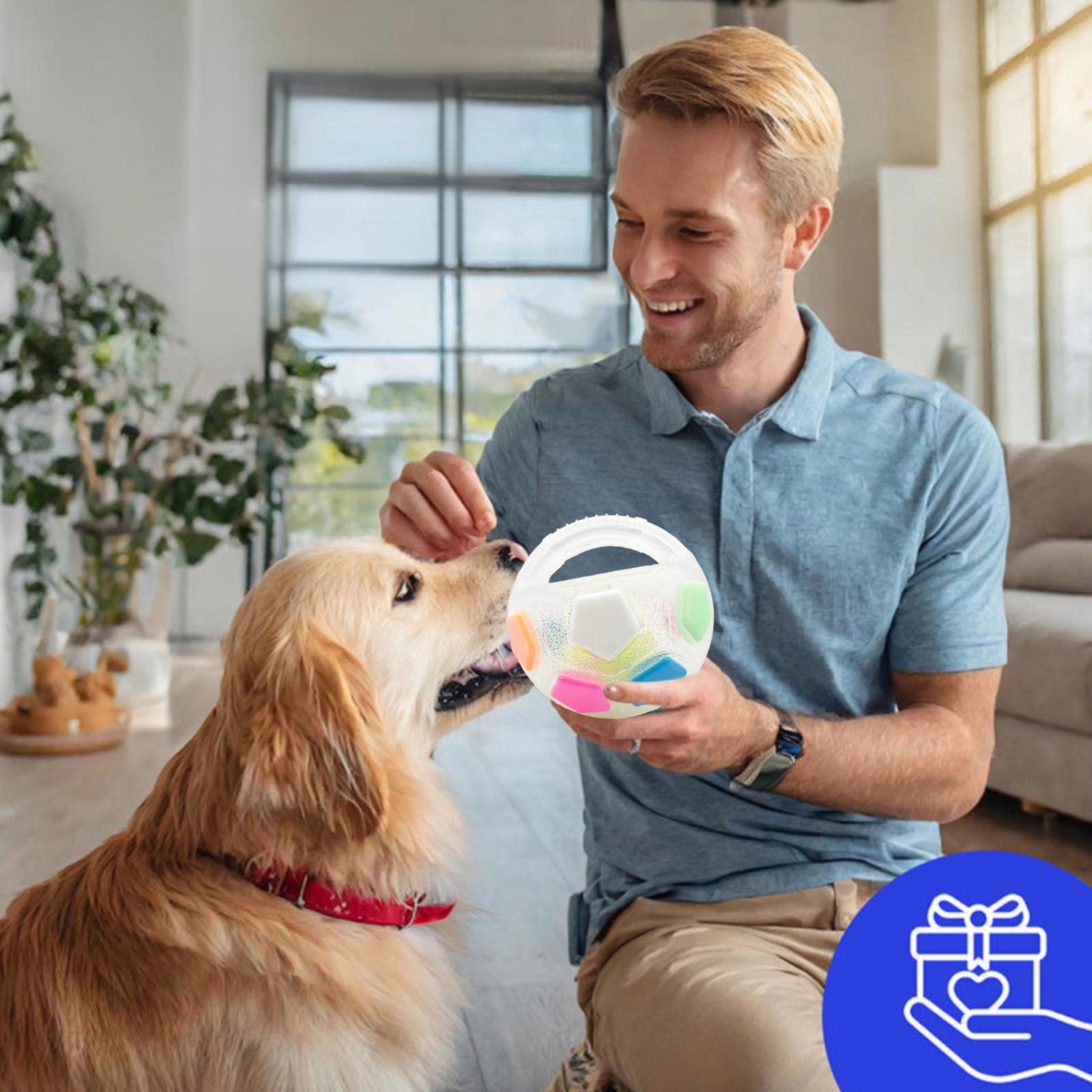 JilgTeok 3 Packs Dog Calming Ball Squeaky Interactive Rubber Toy for Anxiety Relief Chew Resistant Training Outdoor Water Play Floating Fetch Game for Large Breed Dogs