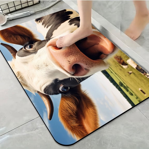 1pc Surprised Cow Portrait Bathroom Rug Bathroom Decor and Accessories- Durable,Anti Slip,And Quick Drying,Suitable For Indoor/outdoor Use - Perfect For Bathrooms,Bedrooms,Kitchens