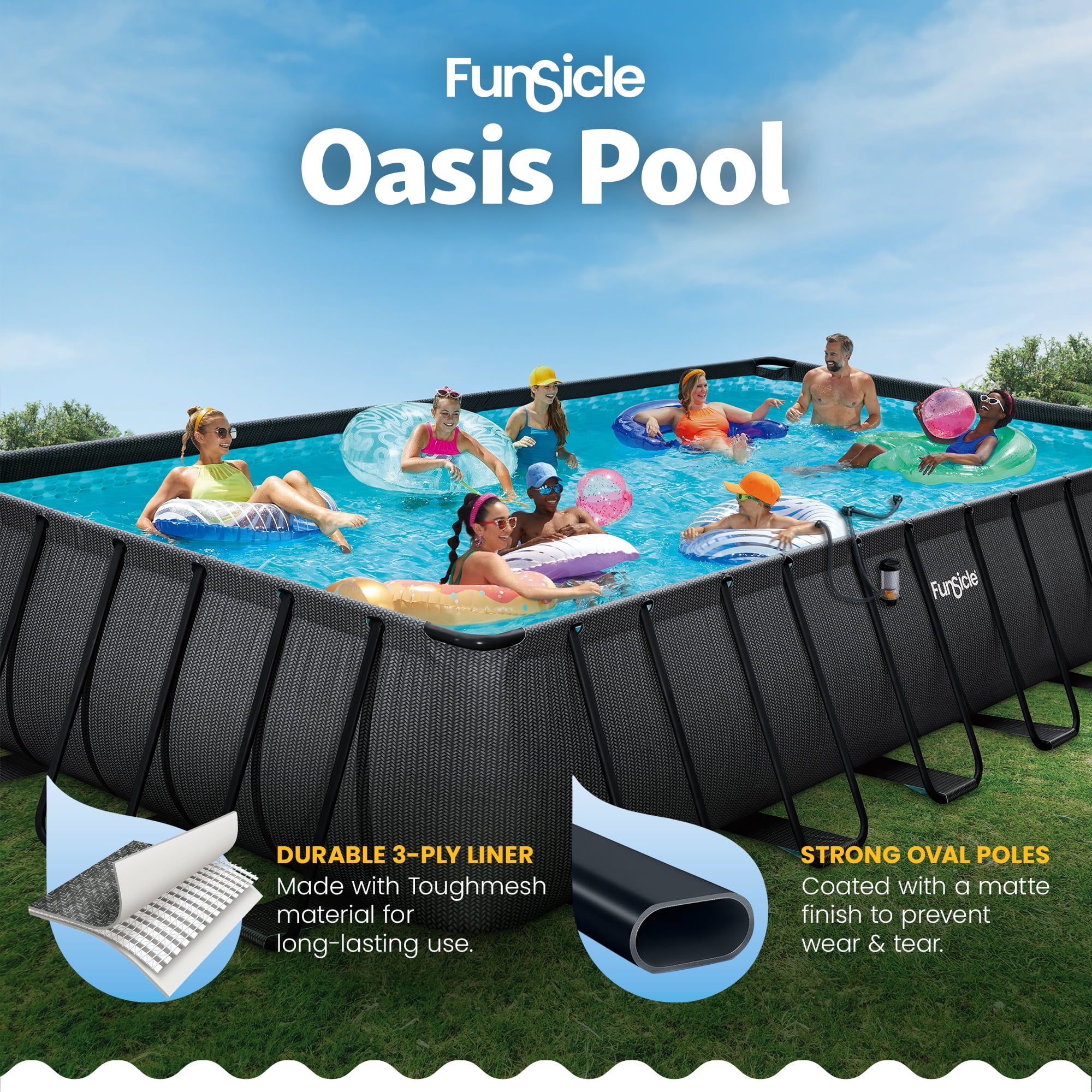 Funsicle 24 Ft Oasis Designer Lap Above Ground Pool with Pump, Rectangular Frame