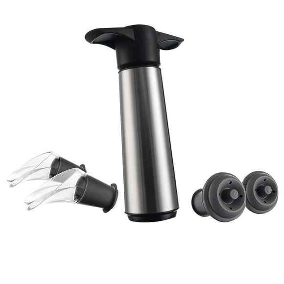 Vacu Vin Wine Saver - Stainless Steel - 1 Pump 2 Stoppers 2 Servers - Wine Stoppers for Bottles with Vacuum Pump and Pourer - Reusable - Made in the Netherlands