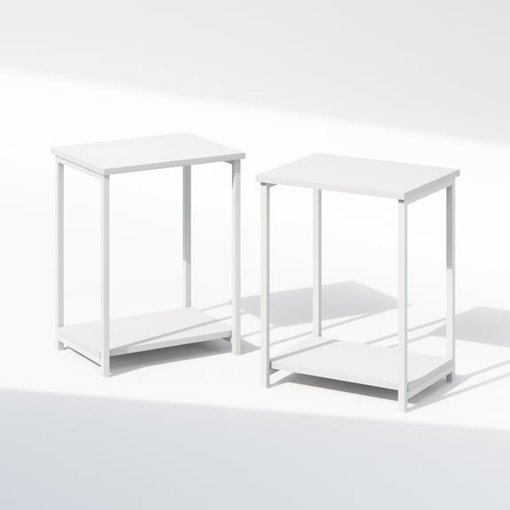 Furinno Simplistic Industrial Metal Frame Nightstand, Bedside Table, 2-Pack, White/White