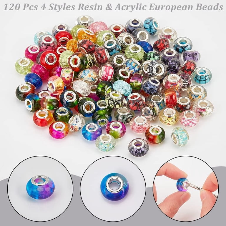 120pcs Mixed Murano Glass Beads With Silver Cores - Large Hole Lampwork Spacer Charms For Jewelry Making