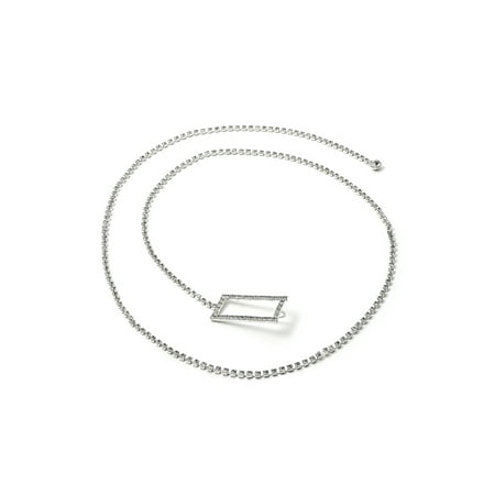 - Silver Crystal Rhinestone Single Line Belt with Rectangle Buckle