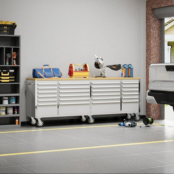 Danolapsi 96 Inch Tool Chest,Tool Cabinet with 24 Drawers,Mobile Storage Cabinet with Locking System,Stainless Steel Material and Sturdy Structure,High Capacity for Workshop,Garage,Kitchen and Home