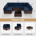 thumbnail image 3 of KIGOTY 7 Piece Outdoor Patio Furniture, Wicker Rattan Outdoor Conversation Set Sectional Sofas for Backyard, Garden, Brown-Navy Blue, 3 of 7