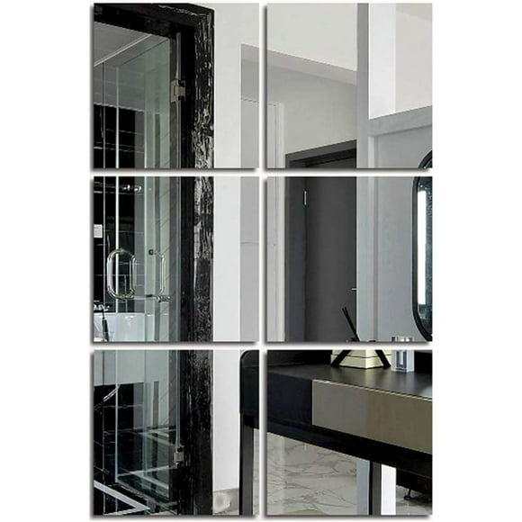 Decorative Glass Mirror Tiles For Interior Decoration, Self Adhesive Acrylic High Definition Imaging Wall Mirror, Set Of 6 For Gym Mirrors Or Full Length Mirror Tiles, Silver, 20X20Cm