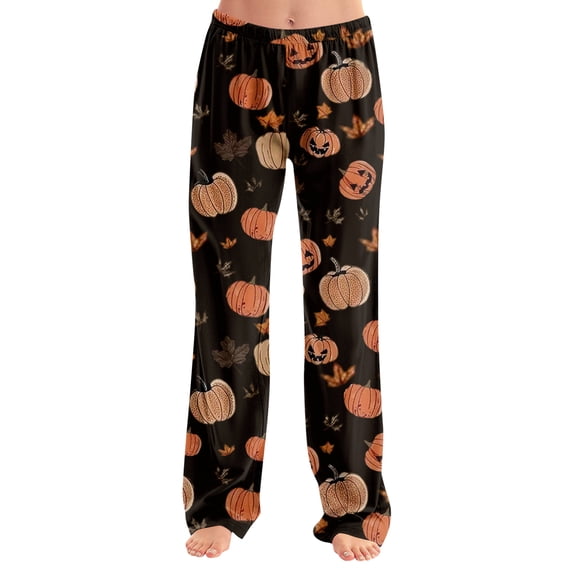 Halloween Pajama Pants Women Pumpkin Ghost Print Loose Fit Pjs Novelty Pant Family Cozy Lounge Sleepwear