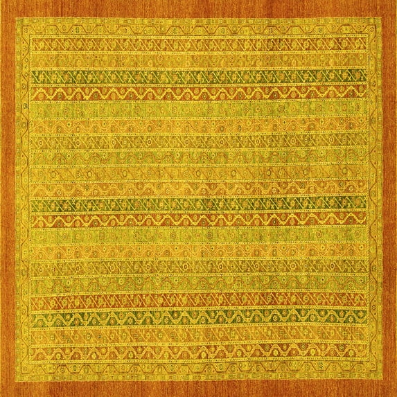 Ahgly Company Machine Washable Indoor Square Abstract Yellow Modern Area Rugs, 5' Square