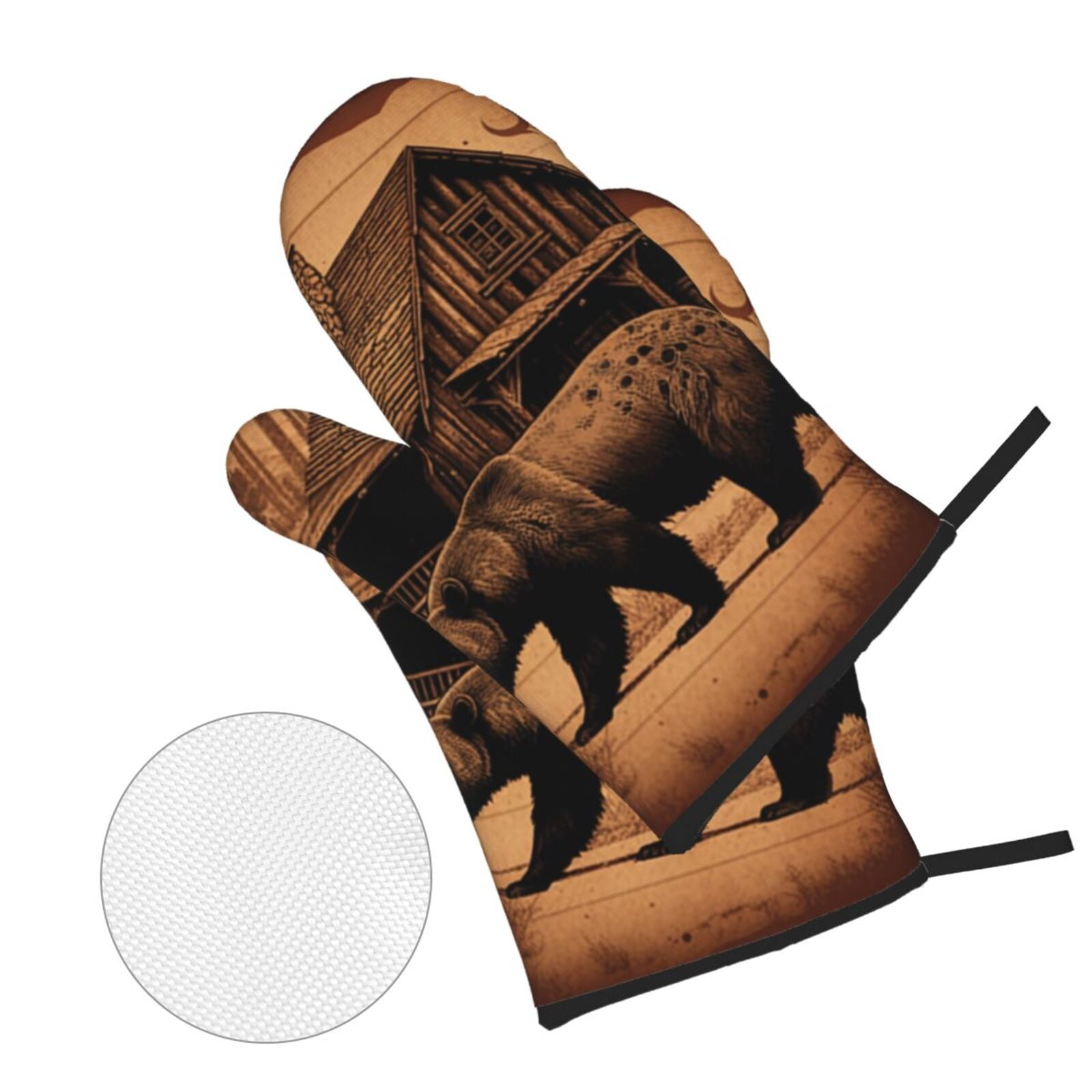 Rustic Lodge Cabin Bear Southwestern Vintage 4Pcs Oven Mitts and Pot Holders Sets Oven Kitchen Gloves Hot Pads for Cooking BBQ Baking Grilling