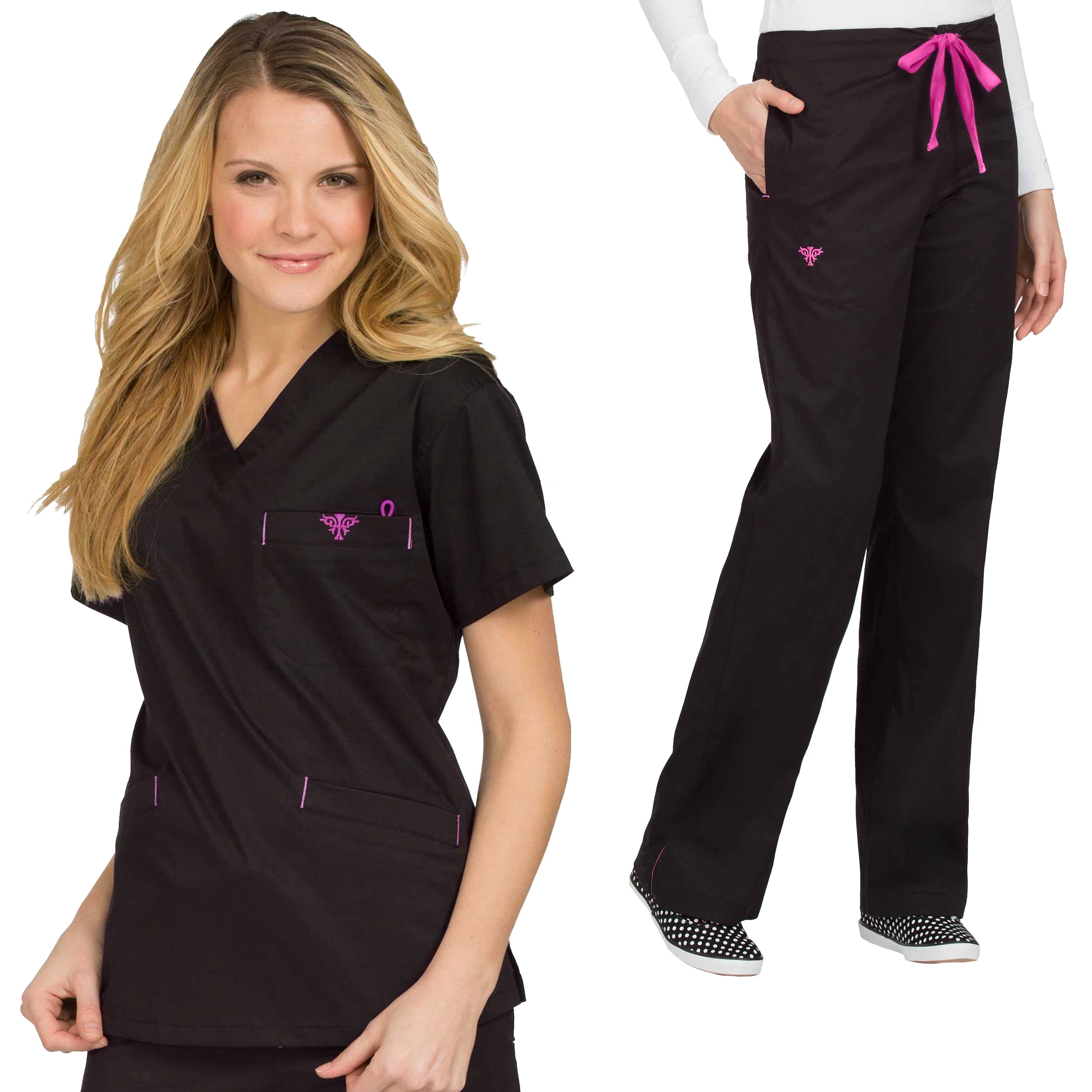 Med Couture Signature VNeck 3 Pocket Top & Signature Straight Leg Pant
