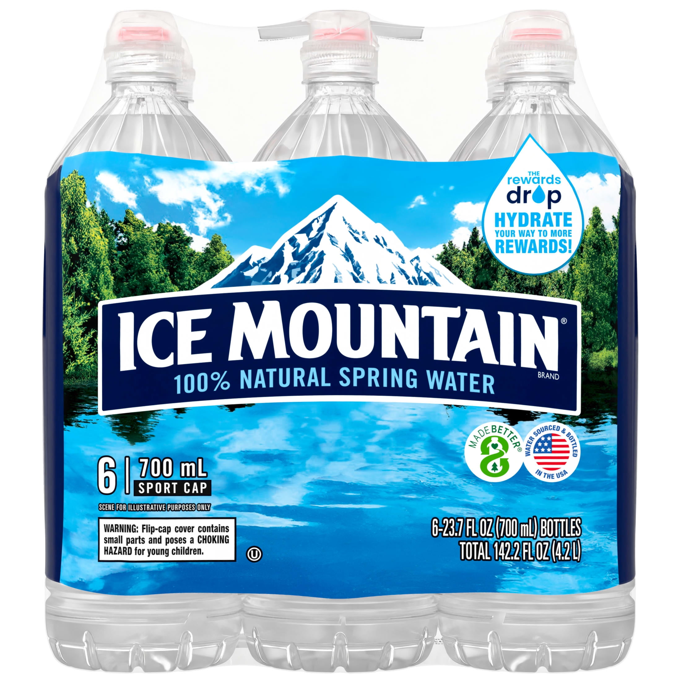 Ice Mountain Spring Water, 23.7 Fl Oz, 6-Pack Plastic Bottles
