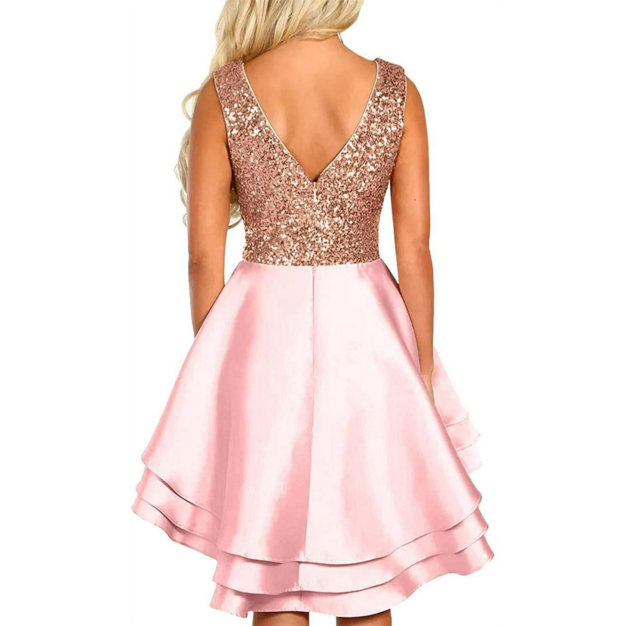 Women s Sequin Glitter V Neck Skater Mini Club Cocktail Party Swing Dress Walmart