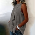 thumbnail image 4 of aohooy Women Summer Tops Button Down Sleeveless Shirts Tie Front Gauze Tunic Blouse Crew Neck Loose Button Tank Top Gray,L, 4 of 7