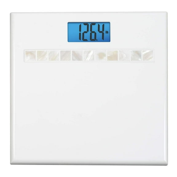 InstaTrack Báscula Digital de baño en diseño Elegante de Color Blanco Brillante con visualización de