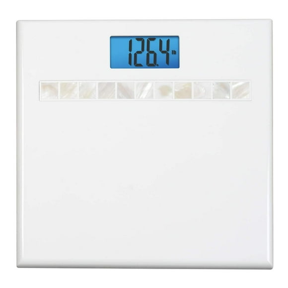 InstaTrack Báscula Digital de baño en diseño Elegante de Color Blanco Brillante con visualización de