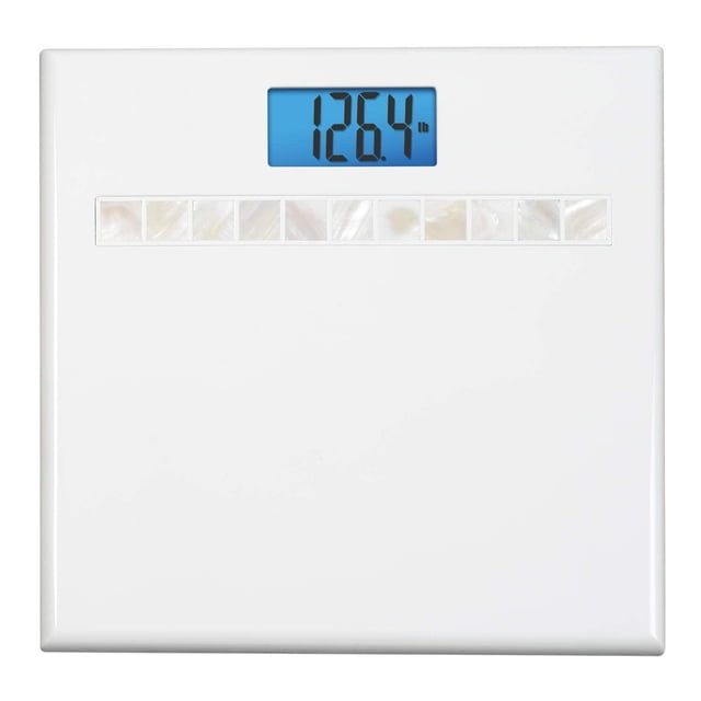 InstaTrack Báscula Digital de baño en diseño Elegante de Color Blanco Brillante con visualización de