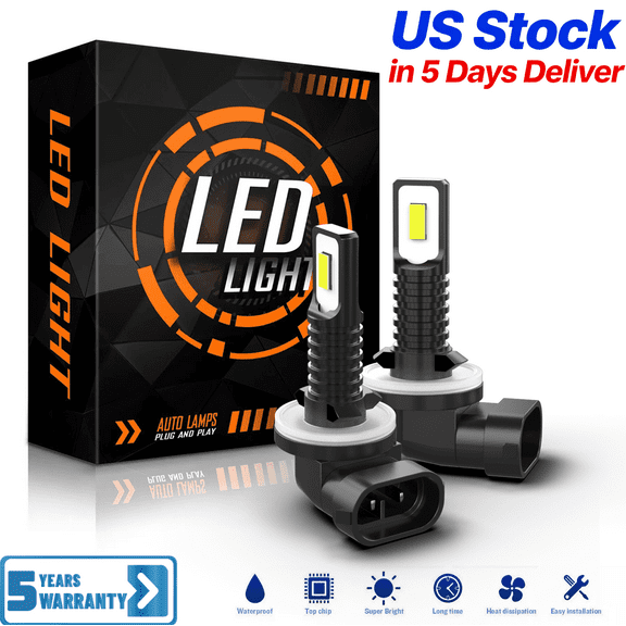 Upgrade 881 LED Fog Light Bulb for Fog Lamp DRL, 6500K White, 6X 1800LM Super Brightness Fog Light Bulb, 1:1 Size No Adapter Needed Plug-n-Play, Canbus Ready, Pack of 2