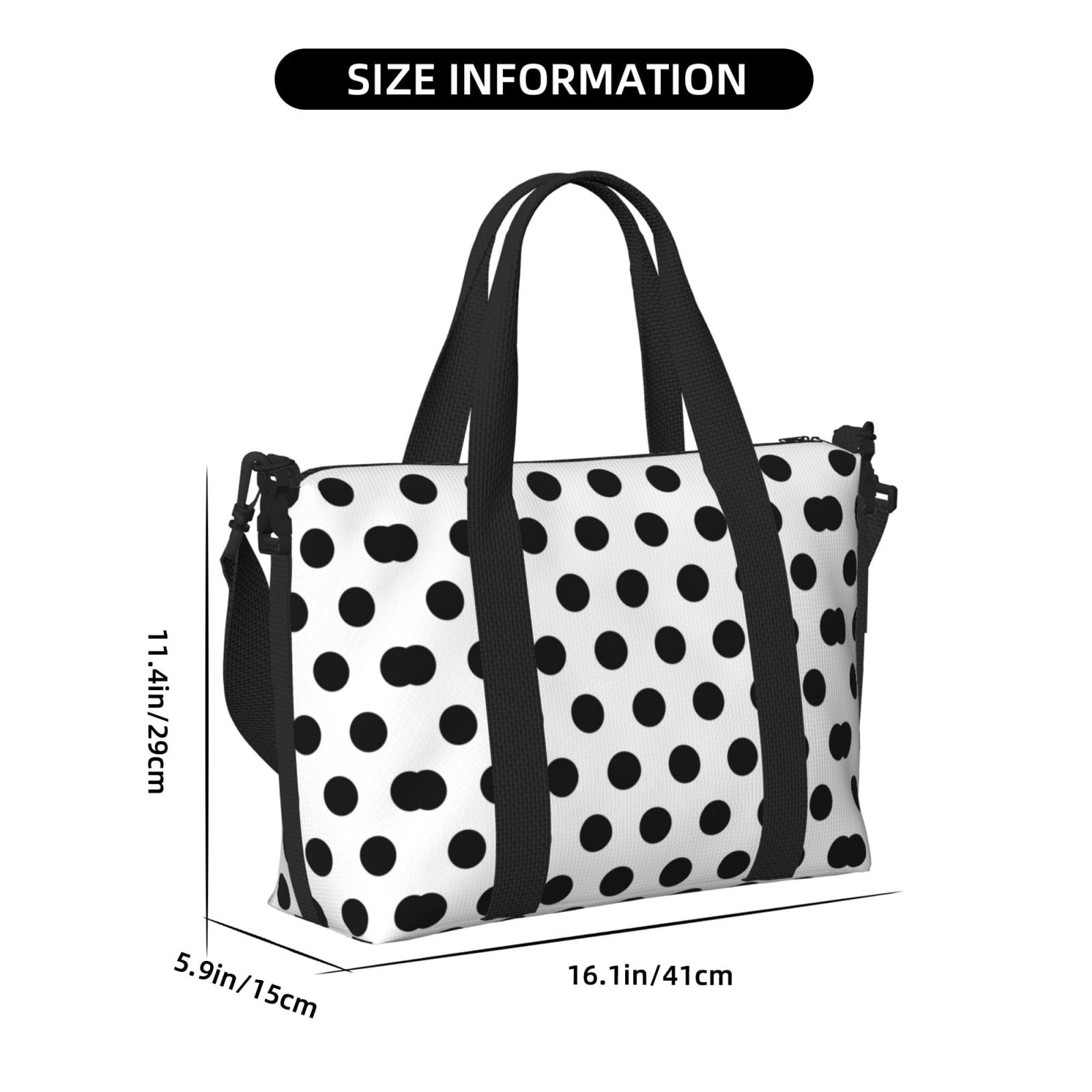 Travel Duffel Bag Black Polka Dot Pattern Sports Tote Gym Bag Shoulder Weekender Overnight Bag For Women Men