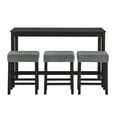 thumbnail image 2 of 4 Piece Bar Table and Chairs Tall Kitchen Breakfast Nook, 59" Sofa Table with Power Outlet - Small Dining Table Set with 3 Upholstered Stools for Living Room, Dining Room, Kitchen, Black, 2 of 9