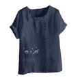 thumbnail image 4 of Hauts d'Été pour Femmes DYTTDG T-Shirt Mode Imprimé Grande Taille Col Rond Manches Courtes Blouse Décontractée Ample Hauts pour Femmes Liquidation Moins de 10 Marine,m, 4 of 4