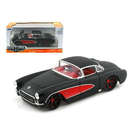- 1957 Chevrolet Corvette Hard Top Primered Black With Red 1/24 Diecast Model Car by Jada