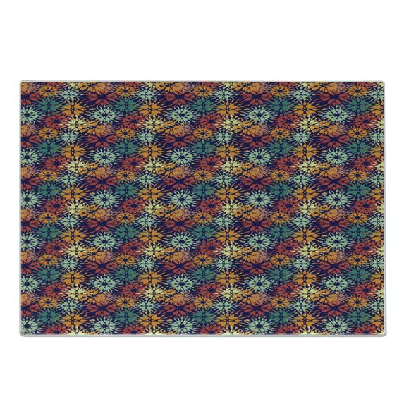Floral Cutting Board, Silhouettes of Blossoming Fresh Petals of Spring Season on Dark Toned Background, Decorative Tempered Glass Cutting and Serving Board, Small Size, Multicolor, by Ambesonne