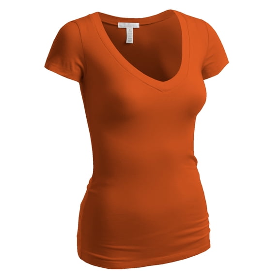 Emmalise Women's Short Sleeve T Shirt V Neck Tee (Spicy Orange, Small)