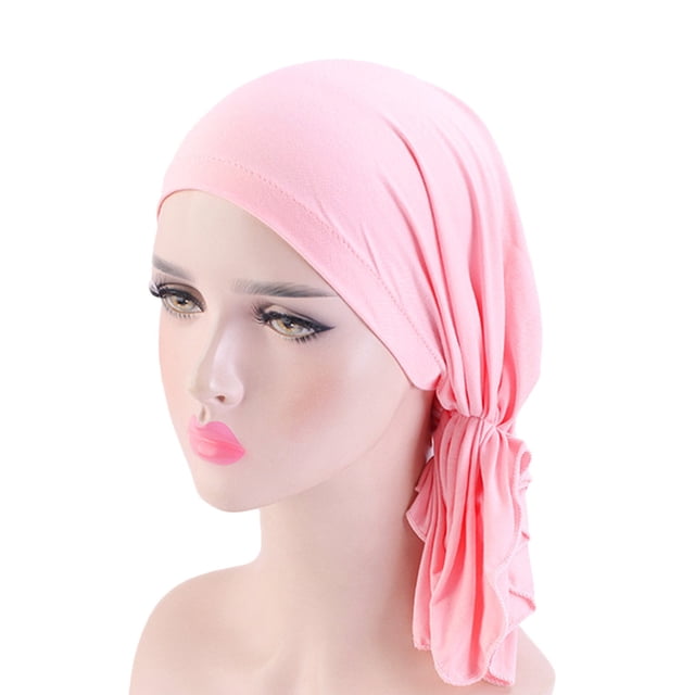 Fashion Women Reversible Adjustable Beading Braid Hat Muslim Ruffle Cancer Wrap Cap Sleep Caps Satin Lined Hair Bonnets