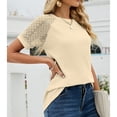 thumbnail image 3 of Verano Encaje Crochet Hallow Camiseta Manga Corta Cuello Redondo Ajuste Suelto Waffle Knit Raglan para Mujer Albaricoque L, 3 of 6