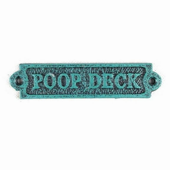 Handcrafted Decor K-0164-seaworn Seaworn Blue Cast Iron Poop Deck Sign- 6 in.