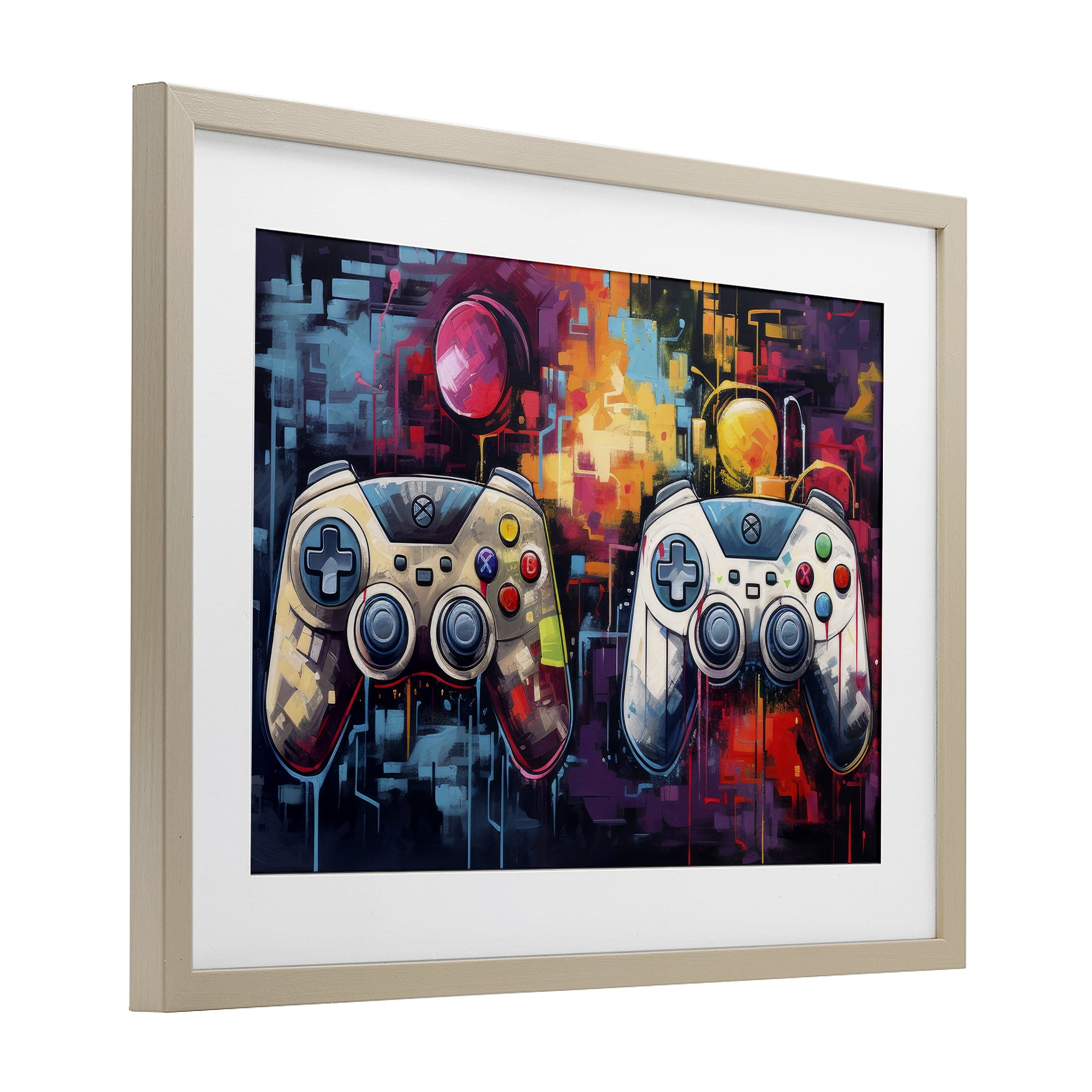 Stupell Industries Double Controller Modern Gamer Birch Framed Print Under Glass, design by Lazar Studio