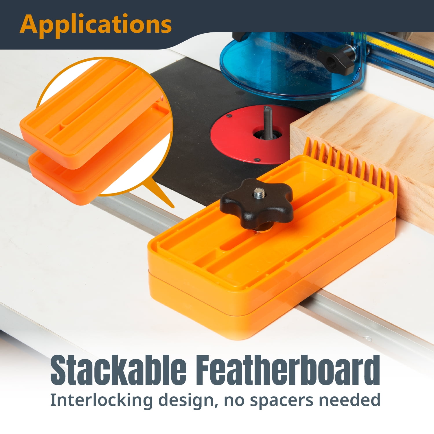 POWERTEC 2PK Stackable Feather Boards for Table Saw, Router Fence, Router Table & Bandsaw - Woodworking Tools & Accessories for Universal T-Track & Miter Slot Mount (71832-P2N)