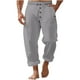 thumbnail image 2 of Pantalones largos para hombre, informales, de playa, de lino, de color liso, holgados, con cordón ajustable y bolsillos con botones, de poliéster., 2 of 9