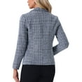 thumbnail image 3 of INSPIRE CHIC Women's Tweed Jackets Notched Lapel Long Sleeve Open Front Plaid Tweed Blazer S Blue Black, 3 of 6