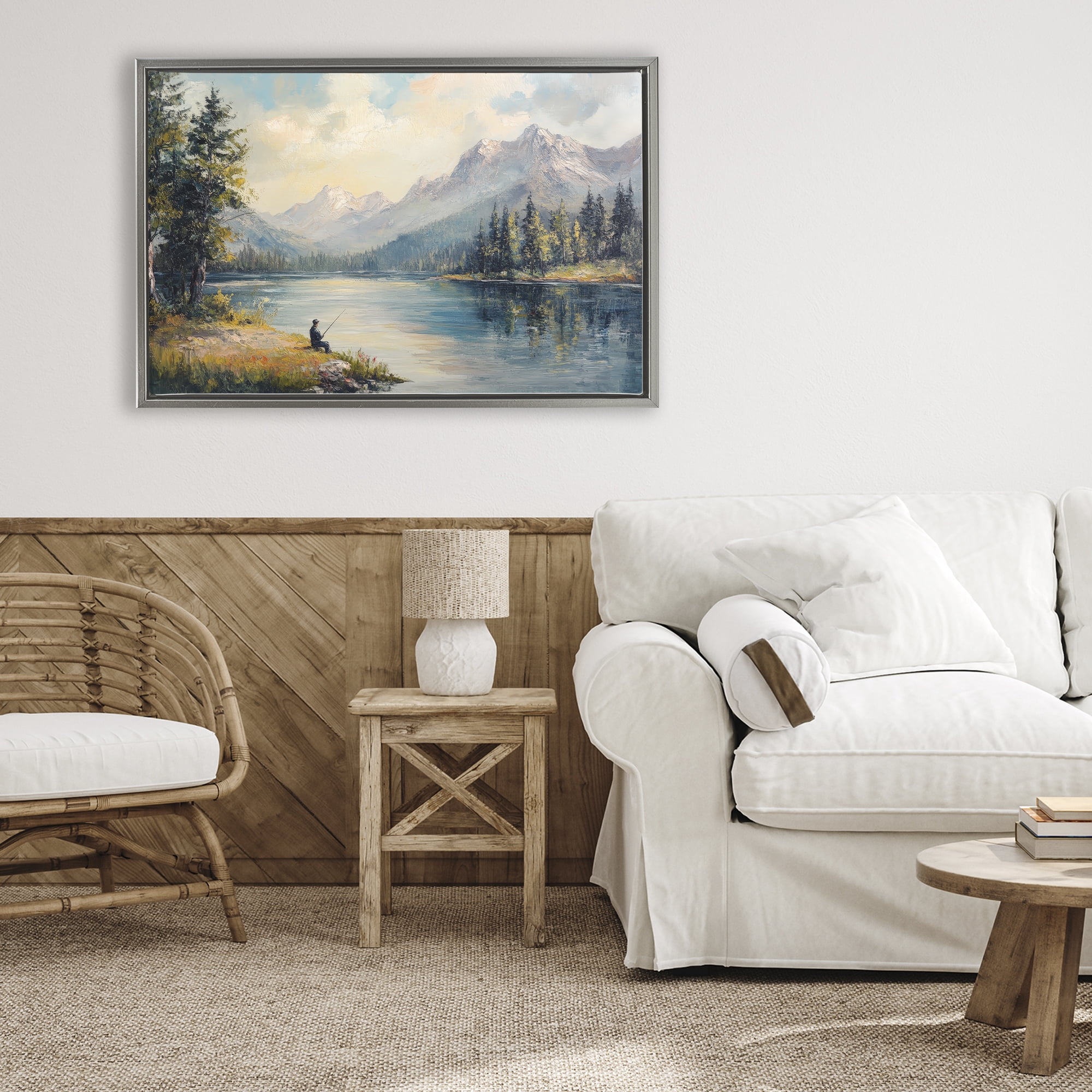 Stupell Industries Secret Fishing Spot Gray Framed Floater Canvas Wall Art, design by Petal Prints Design