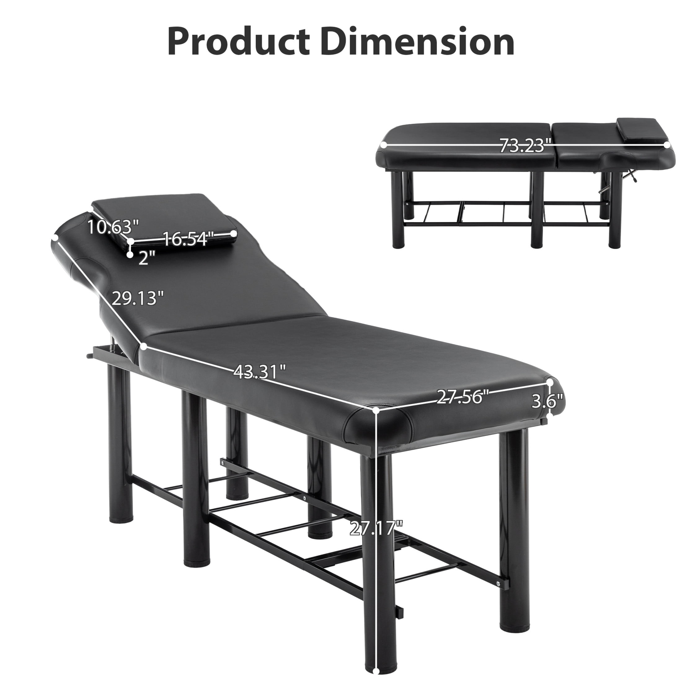 Noble House Massage Table with Adjustable Backrest, Removable Headrest, and Storage Shelf, Salon Bed, Black