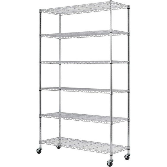 6 Tier Wire Shelving Unit Heavy Duty Metal Shelves Organizer Heavy Duty Storage Unit Wire Rack NSF Certification Commercial Grade Utility for Bathroom Office 2100LBS Capacity-18x48x82 (Chrome)
