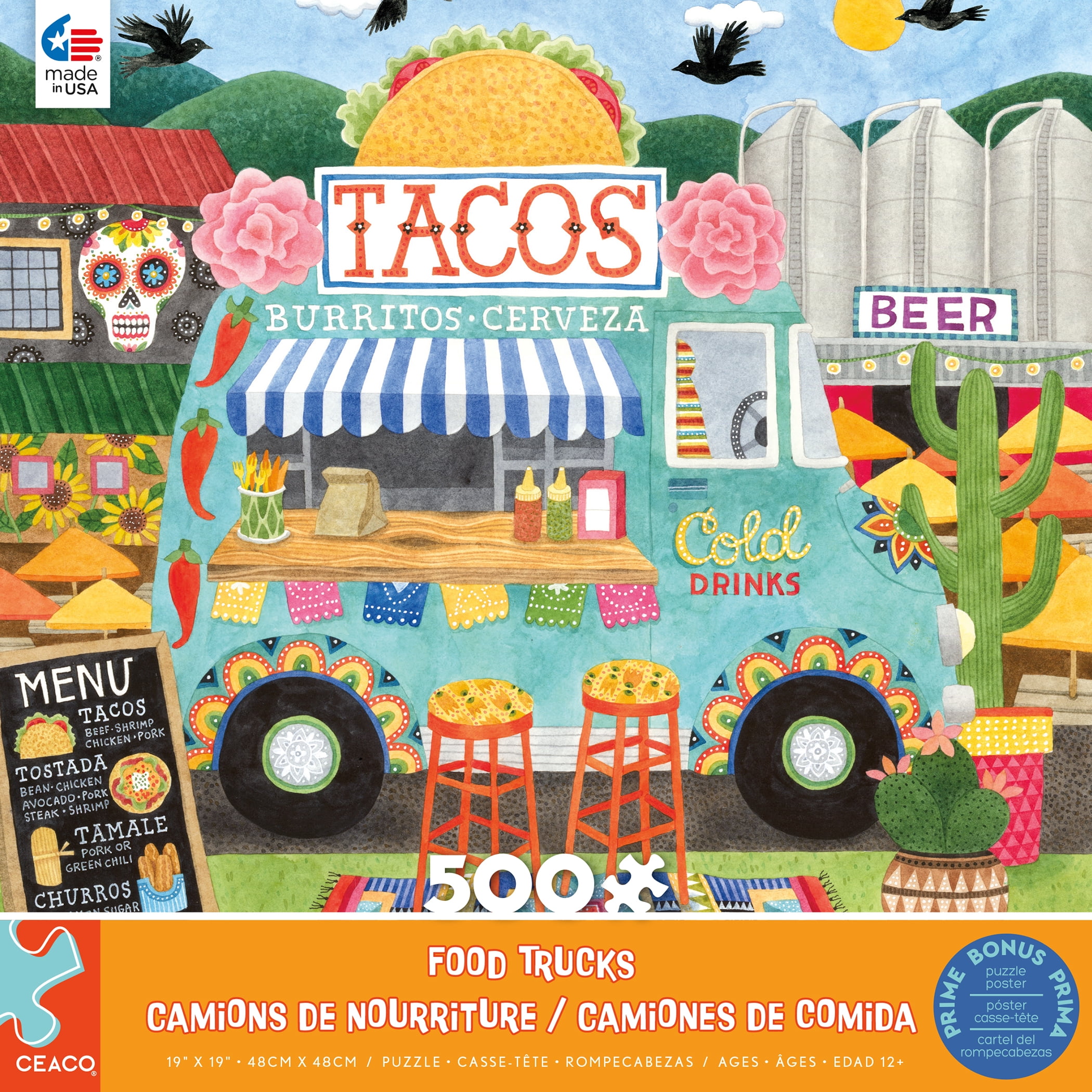 Ceaco Peggy Davis Food Trucks 500-Piece Interlocking Jigsaw Puzzle for Children Ages 12+