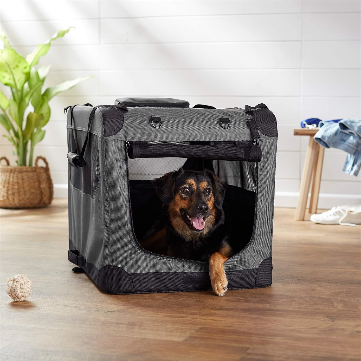 30 Inch Folding Soft Dog Crate Carrier – Portable Travel Kennel with Fleece Pad, Collapsible & Lightweight, Comfortable and Secure Pet Travel, Gray